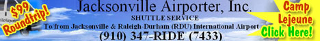 Shuttle Service to Camp Lejeune, Jacksonville Lejeune Raleigh-Durham Airport Shuttle Service Proudly Sponsors MarineParents.com, Inc.