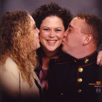 Marine Corps Mom and web site founder, Tracy Della Vecchia with her two children, Lauren and Marine Derrick